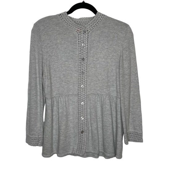 Cynthia Steffe Gray Cardigan Sweater w/Crochet Details Sz S - Picture 1 of 11
